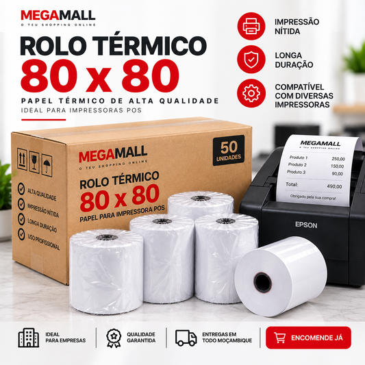 Rolo Térmico 80 × 80 — Papel Térmico para Impressoras POS